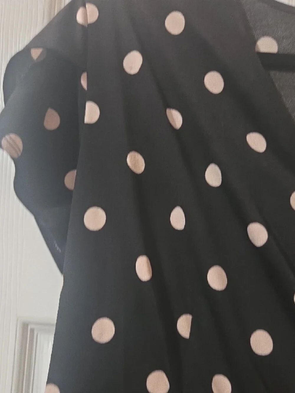 AUW Black Polka Dot Wrap Blouse with Light Pink Dots - Picture 4 of 6